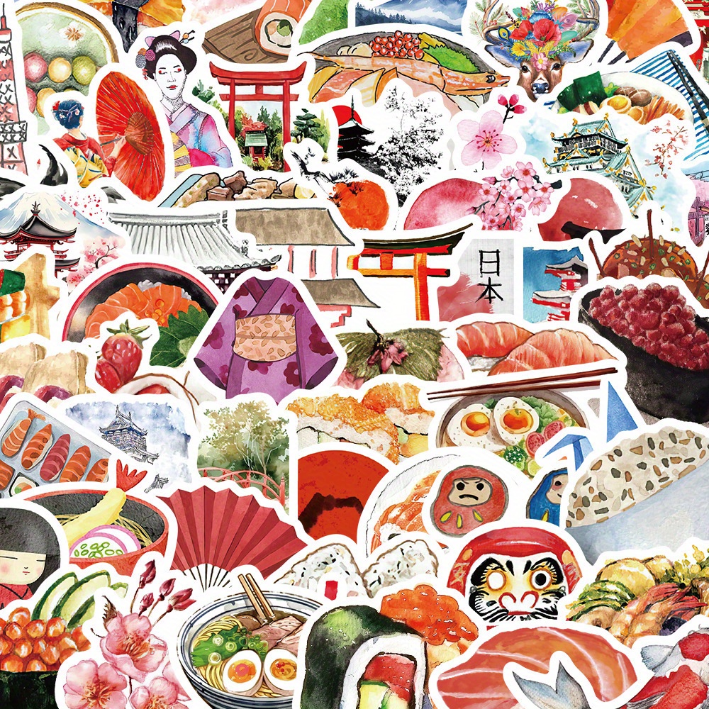 Cycling Gear Japan - 64pcs Watercolor Japan Travel Decals Graffiti